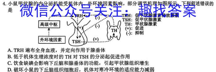 2024年河南中招信息梳理试卷(四)4生物学试题答案