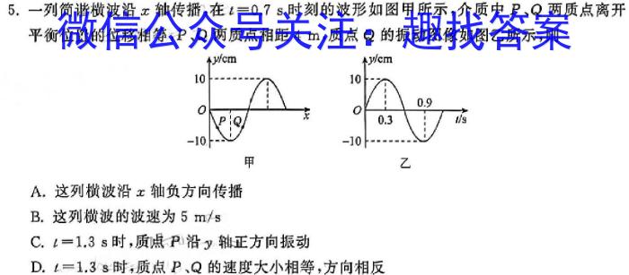 四川省乐山市第五中学2024-2025学年度上学期八年级入学学情监测物理试题答案