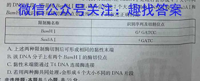 学海园大联考 2024届高三信息卷(二)2生物学试题答案