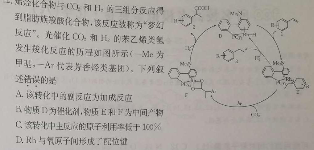 12023-2024学年贵州省高二试卷5月联考(24-506B)化学试卷答案