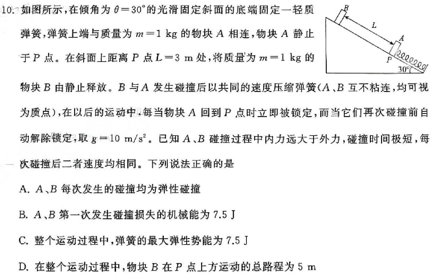 云南师大附中2025届高考适应月考卷（三）(物理)试卷答案