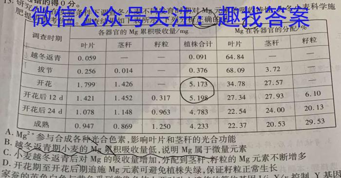 山西省2023-2024学年高一开学考试（241580D）生物学试题答案