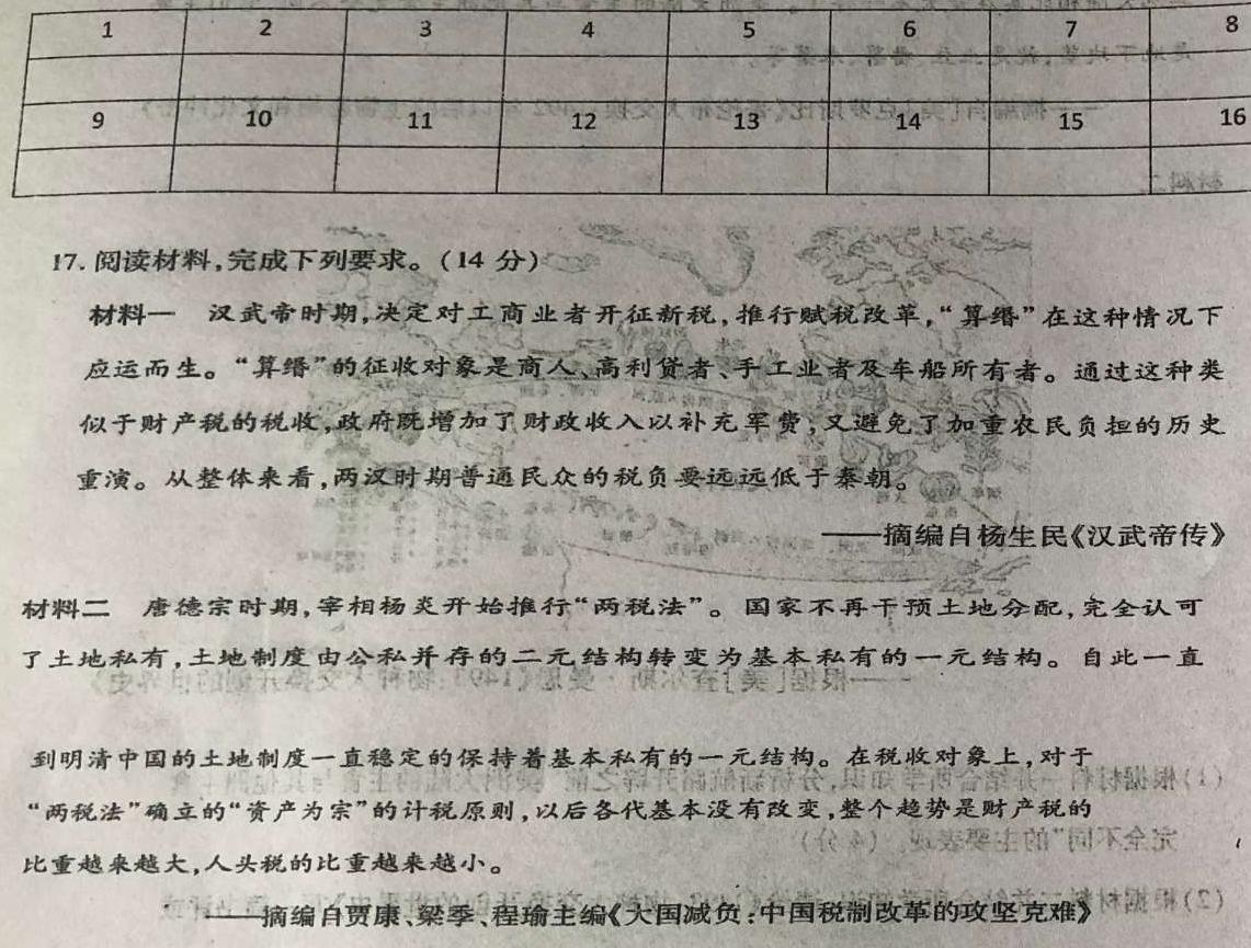 江西省2024年初中学业水平考试样卷试题卷(一)1历史