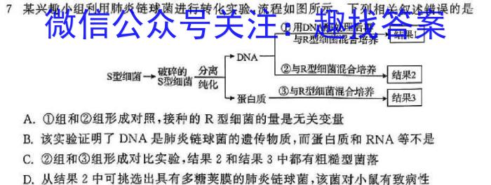 湖北省2024年普通高等学校招生统一考试新高考备考特训卷(七)7生物学试题答案