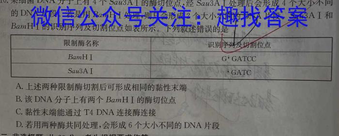 上进联考 江西省2024年高一赣州市十八县(市)二十四校期中联考生物学试题答案