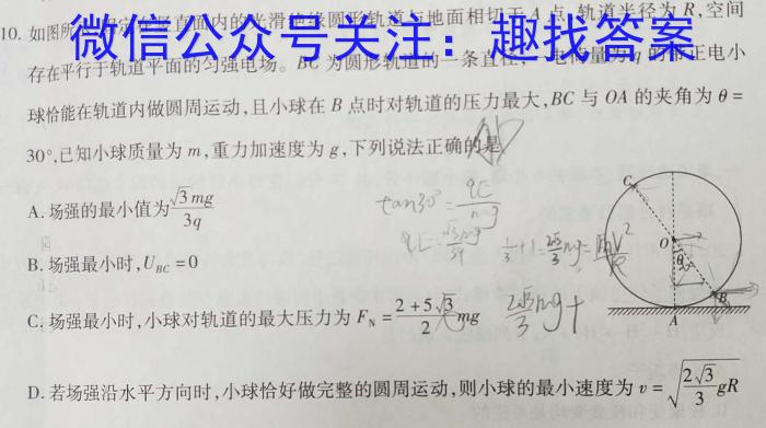 2024年河北省初中毕业生升学文化课考试冲刺试卷(二)物理试卷答案