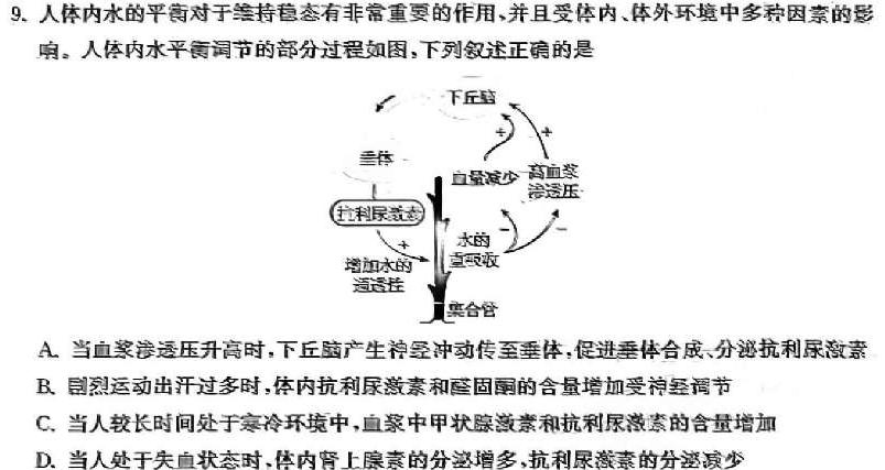 陕西省2023~2024学年度九年级期中教学素养测评(六) 6L R-SX生物学部分