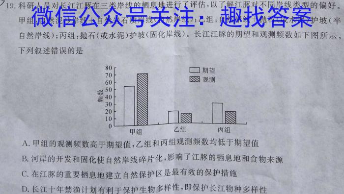 陕西省2023-2024学年八年级教学质量监测(乐符)生物学试题答案