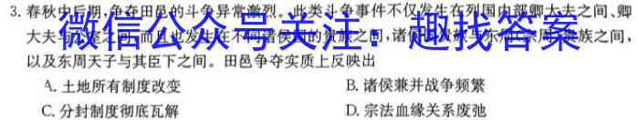 上进联考2023-2024学年高三二轮复习验收考试历史试卷