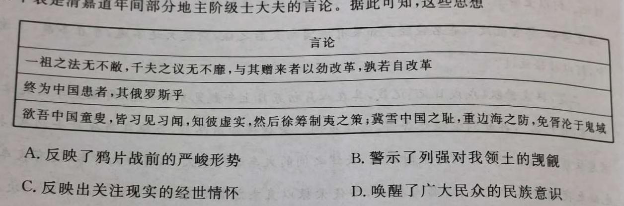 [今日更新]安徽省2023-2024学年度第二学期八年级素养评估问卷一历史试卷答案