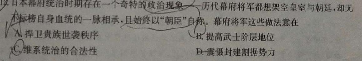 [今日更新]湖北省武汉市江岸区2023-2024学年度第二学期期末质量检测（高一）历史试卷答案