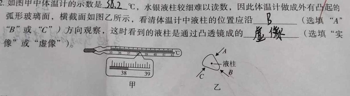 陕西省2024~2025学年度第一学期开学收心检测卷(物理)试卷答案