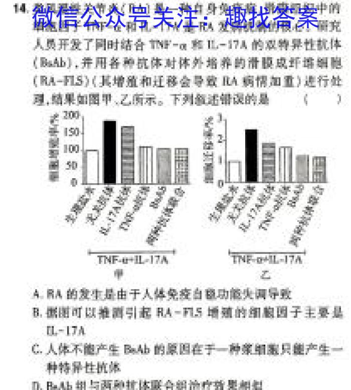 2024届齐鲁名师联盟高三质量检测联合调考(2024.05)生物学试题答案