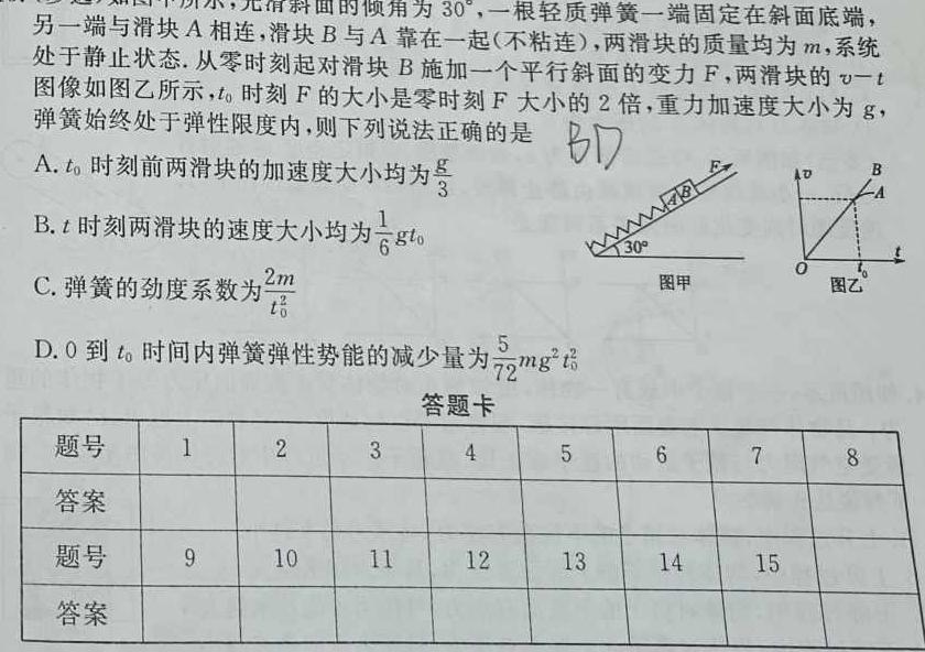 ［稳派联考］上进联考2024年江西省高二年级统一调研测试（期末考试）(物理)试卷答案