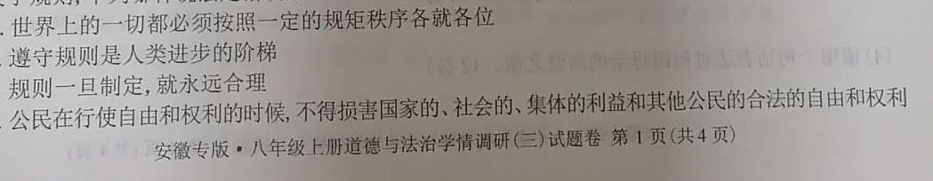 【精品】江西省2024年初中学业水平考试适应性试卷试题卷(五)思想政治