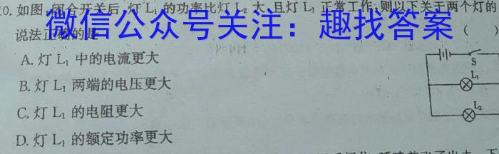 九度测评·2024年安徽中考第二次模拟物理试卷答案