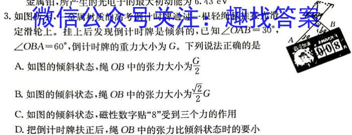 九师联盟 2023~2024学年高三核心模拟卷(下)(六)6物理试卷答案