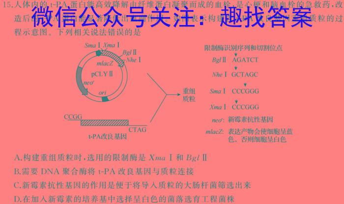 湖北省2024年春"荆、荆、襄、宜四地七校考试联盟"高一期中联考生物学试题答案