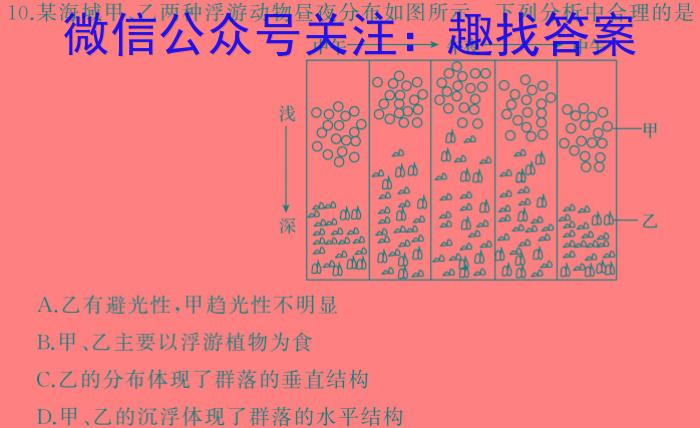 2024年浙江省"山海联盟"初中学业水平考试生物学试题答案