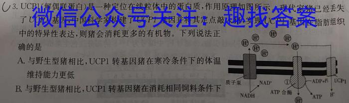 陕西省2024~2025学年度第一学期九年级第一阶段检测生物学试题答案