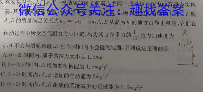 琢名小渔·2024-2025学年高二年级开学第一次联考物理试题答案