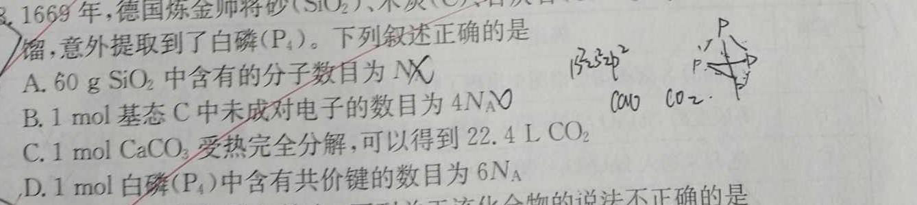 1福建省高二三明市2023-2024学年第二学期普通高中期末质量检测化学试卷答案