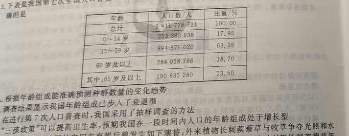 2024年广州市普通高中毕业班冲刺训练题(三)生物