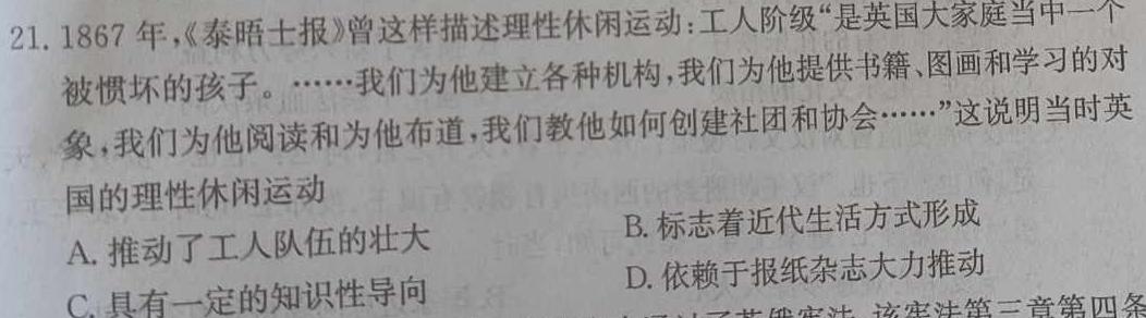 河南省2023-2024学年第二学期阶段性质量评估试卷（九年级）历史