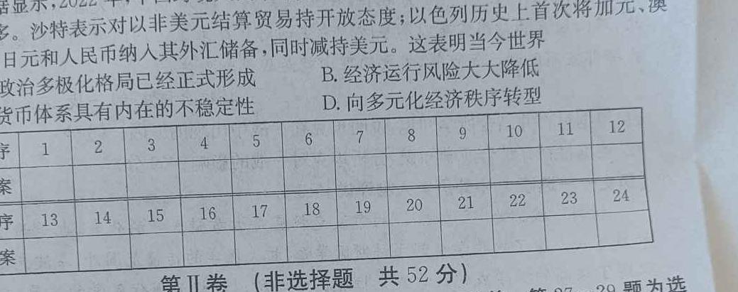 ［内蒙古二模］内蒙古2024届高三第二次模拟考试（431）思想政治部分