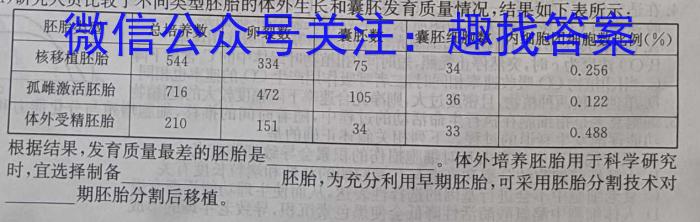 2024年河北省初中毕业生升学文化课考试模拟试卷（XX一）生物学试题答案