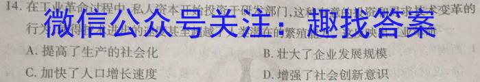 2024届陕西省九年级学业水平质量监测(两个实心菱形)历史试卷答案