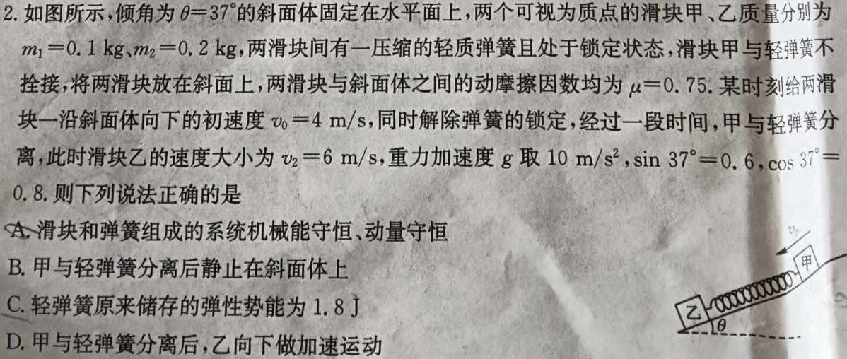 河南省南阳市2024年秋期高中一期中质量评估-(物理)试卷答案