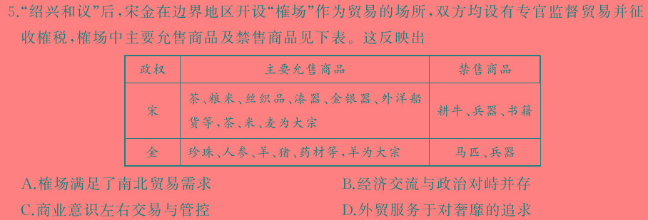 2023-2024学年安徽省七年级教学质量检测(五)历史