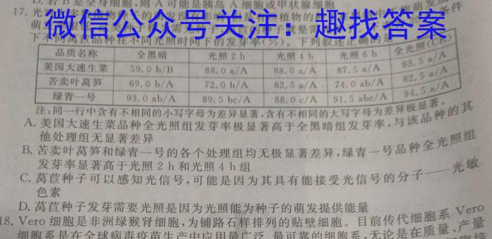 2024届长春市高三质量监测(四)生物学试题答案