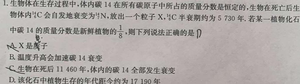 天一大联考·安徽省2023-2024学年度高二年级下学期第一次联考（3月）物理试题.