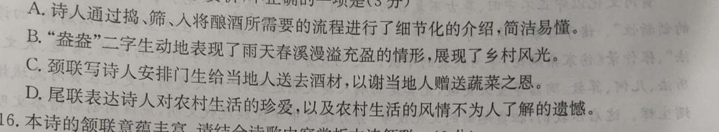 邢台市2024年高中毕业年级教学质量检测(一)(24-442C)语文