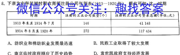 九师联盟 2024届高三2月开学考LY试题历史试卷答案