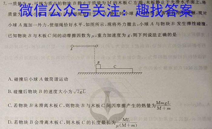 九师联盟2023-2024学年高三押题信息卷(一)物理