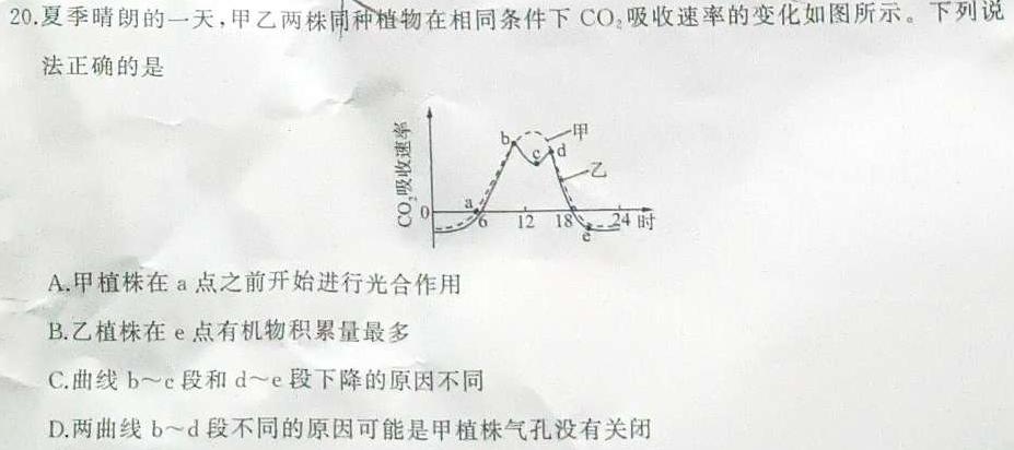 河北省2024年高三4月模拟(三)生物学部分