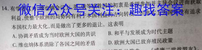 衡水金卷先享题广东省2024届高三2月份大联考历史试卷答案