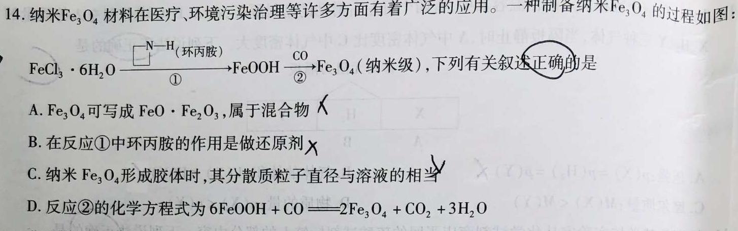 12024年普通高校招生全国统一考试猜题压轴卷(B)化学试卷答案