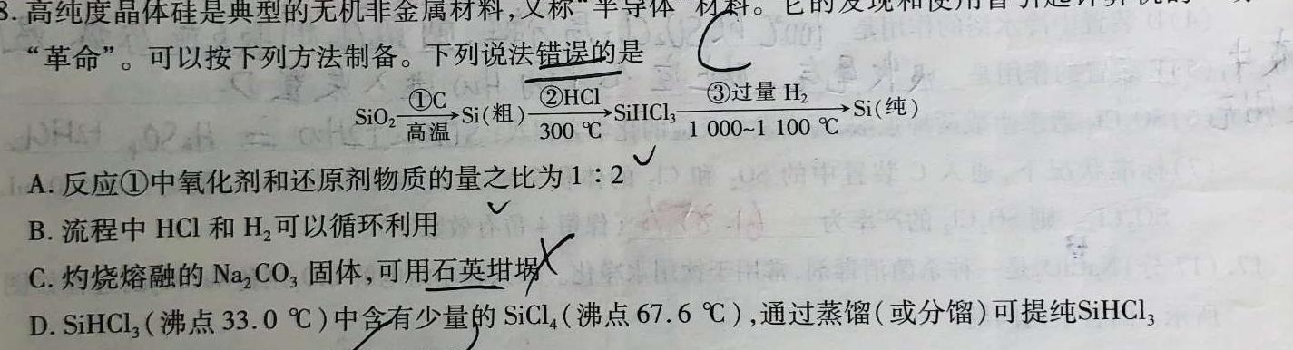 12024年河北省初中毕业生升学文化课考试模拟(九)9化学试卷答案