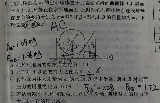 百校联考·2024年广东中考适应性考试(物理)试卷答案