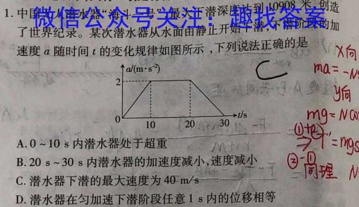 2024年三金联盟高一年级第三次月考试题（卷）物理试题答案