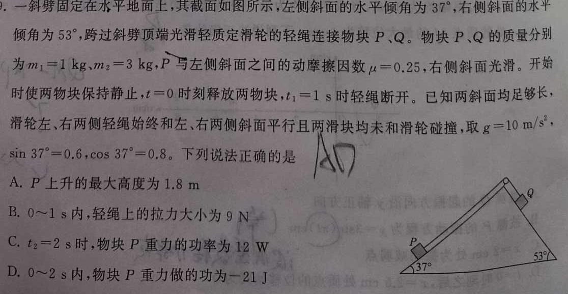 环际大联考逐梦计划2023-2024学年度高一第二学期阶段考试(三)(物理)试卷答案