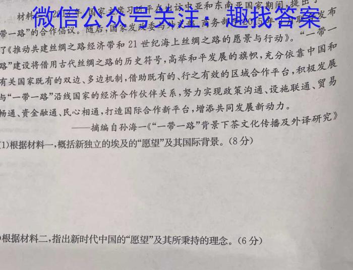 衡水金卷先享题月考卷 2023-2024学年度下学期高三一调考试历史试卷答案