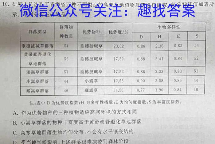 明思教育2024年河北省初中毕业生升学文化课考试(金榜卷)生物学试题答案