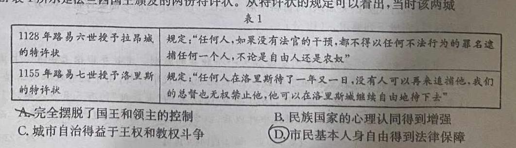 [今日更新]九师联盟·2024届高三2月开学考巩固卷(G)历史试卷答案