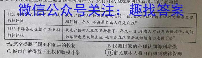 2024年安徽省普通高中学业水平选择性考试冲刺压轴卷(二)2历史试卷答案