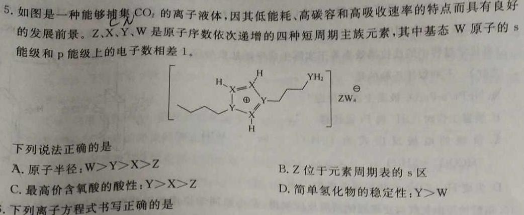 【热荐】九师联盟 2024届高三2月开学考W答案化学